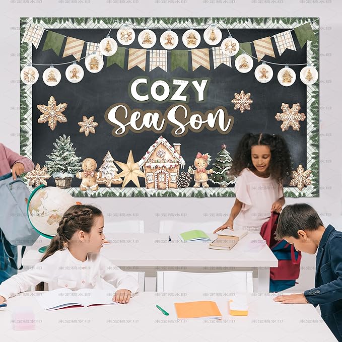 Winter Bulletin Board Decorations Winter Cozy Season Bulletin Board Set Gingerbread Snowflake Cutouts Classroom Decoration for School Home Chalkboard Wall Door Decor Holiday Xmas Party Supplies