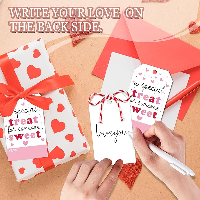 Valentines Day Gift Tags - 50Pcs Happy Valentine's Day Tags with String, A Special Treat for Someone Sweet Tag for Gift Wrapping, Valentine's Day Decoration