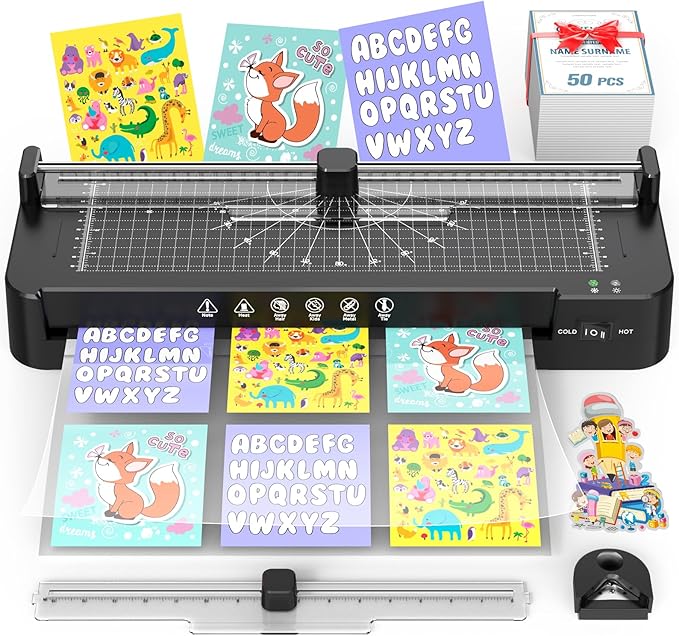 13in Laminator Machine with Sheets 50pcs + Paper Trimmer + Corner Rounder, 11x17 / ABS Anti-Jam Technology |Dual Hot and Cold Mode | 90s Fast Preheat for A3/A4/A5/A6 Home Office School Use