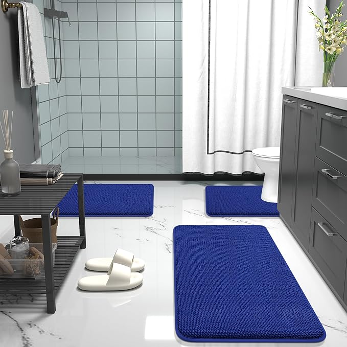 OLANLY Thick Memory Foam Bath Mat Rug 44x24, Extra Soft Absorbent Bathroom Rug, Quick Dry Bath Mats, Non-Slip, Machine Washable Carpet for Bathroom, Tub and Shower, Home Decor Accessories, Royal Blue