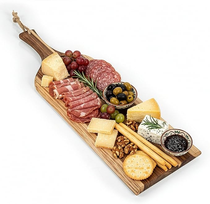 PICNIC TIME Artisan 24" Acacia Charcuterie Board with Raw Wood Edge, Wooden Cutting Board with Handle, All-Purpose Serving Platter, Decorative and Reversible Serving Plank (Acacia Wood)