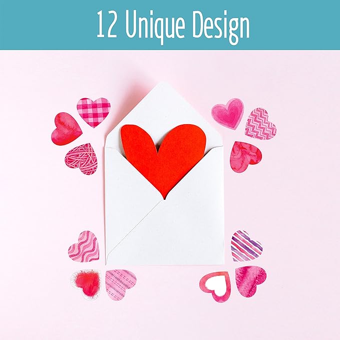 1200 PCS Heart-Shaped Sticker, 12 Designs Self-Adhesive Labels with Perforation Line in Roll, Use for Valentine's Day, Award Charts, Blood Drives, Teachers & Classrooms, Bookmarks (3/4" Each)