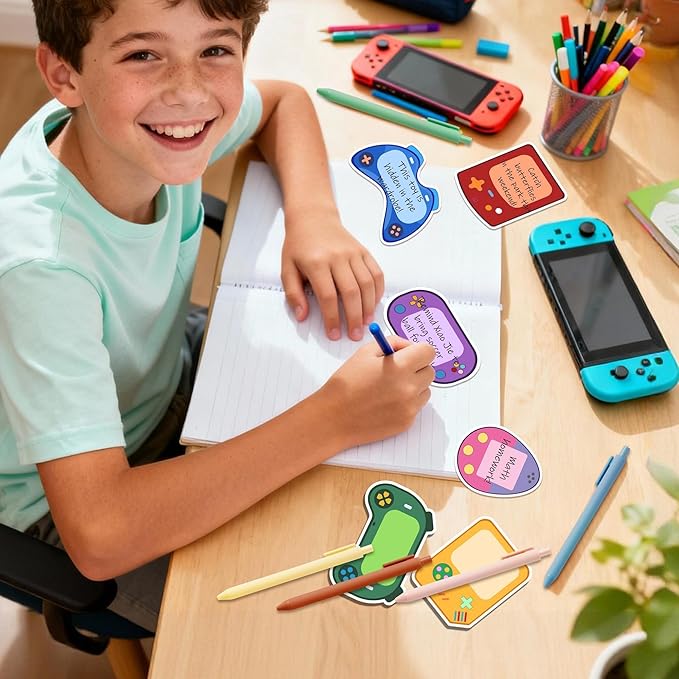 Bright Color Sticky Note - 72Pcs Video Game Super Sticky Note Pads Pen Ribbon Set Sticking Power Memo Pads School Supplies Office Products Page Markers Clean Removal Strong Adhesive Index Tab