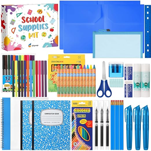 39 Pcs Back to School Supplies Essentials Bundle Include Pencils Scissors Ruler Eraser Crayon Sharpener Notebook Pencil Case Folder Notebook(Blue)