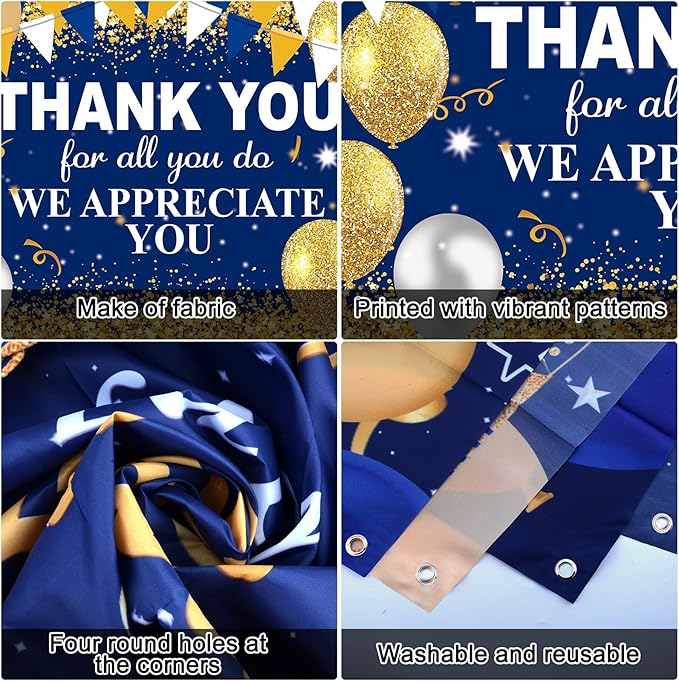 We Appreciate You Decorations Banner Blue and Gold Thank You for All You Do Backdrop, Employee Appreciation Party Decorations Coworkers Teacher Pastor Veterans Day Appreciation Decor Fringe Curtains