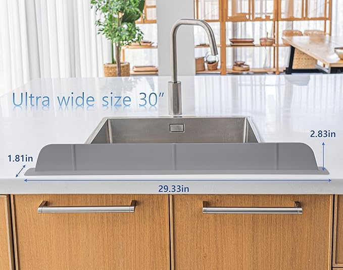 30 inch(75cm) Premium Kitchen Sink Silicone Water Splash Guard SIZE UPGRADE 30" and new package - NO Suction Cups, Ultra Wide 30" - Made in Korea (Ultra Wide Eco Gray)