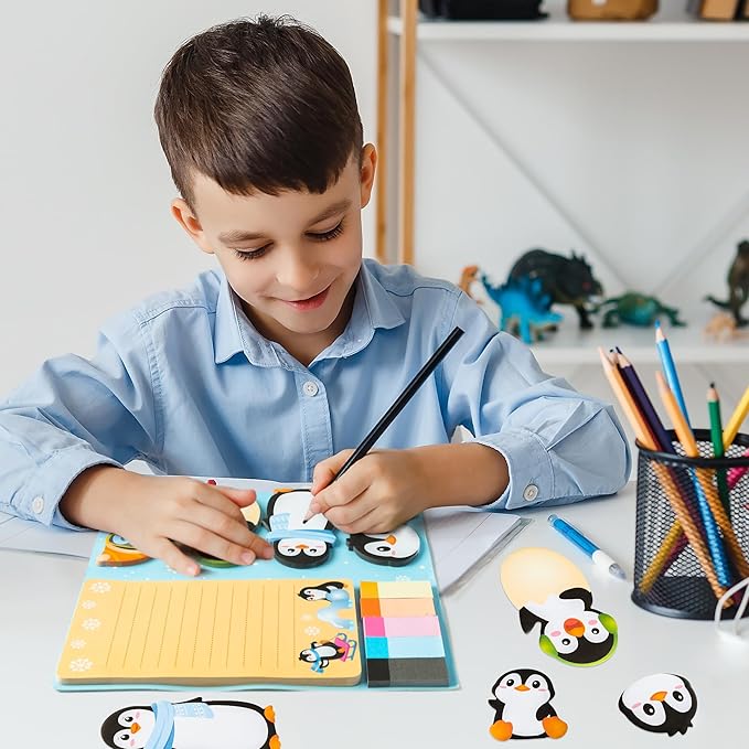 B1ykin Cute Sticky Notes Set - Winter Snowflake Penguin Shaped Self-Stick Notes Pad, 550 Sheets Writing Memo Pages Sticky Notepad for Teacher Appreciation Gifts, School Office Supplies (Penguin)