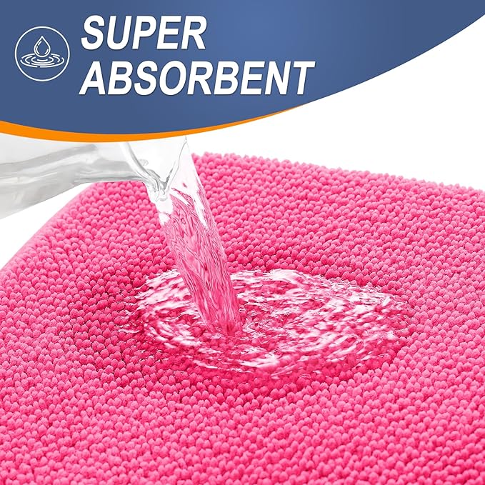 OLANLY Thick Memory Foam Bath Mat Rug 24x16, Extra Soft Absorbent Bathroom Rug, Quick Dry Bath Mats, Non-Slip, Machine Washable Carpet for Bathroom, Tub and Shower, Home Decor Accessories, Hot Pink