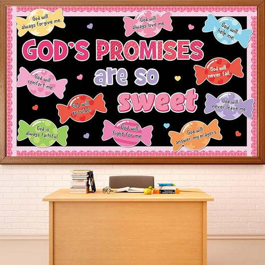 Valentine's Day Sweet Candy Bulletin Board Set Christian Classroom Decorations Valentines Religious God’s Promises Candy Paper Cutouts for Sunday School Church Office Home Chalkboard Wall Door Decor
