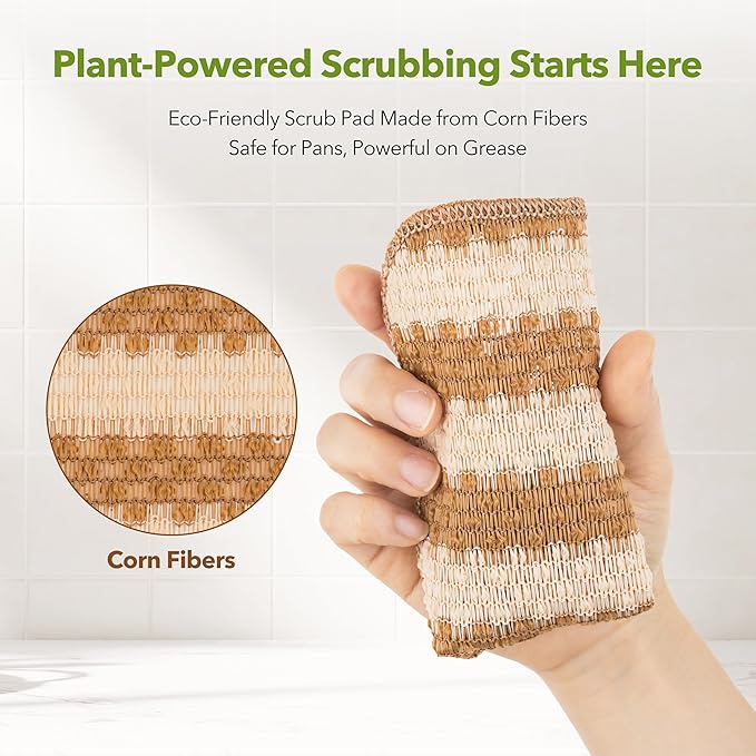 Modu 10 Pcs EcoCorn Dish Scrubber Sponges – 100% Corn Fiber, Biodegradable Dishwashing Scrub Pads for Multipurpose Household Cleaning, Odor-Free, Plastic-Free Kitchen Mesh Net (Heavy Duty 10 Count)