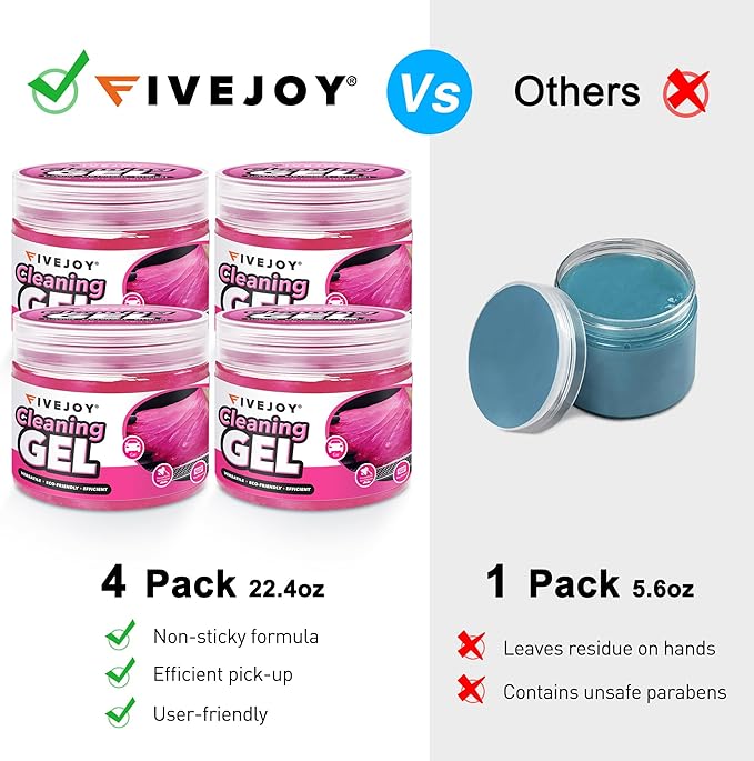 FiveJoy 4Pack Car Cleaning Gel, Car Putty for Cleaning for Interior, Reusable & Durable Detailing Tools, Dust Cleaner Gel for Keyboard Vent Cleaner Pink Slime Goop (640g/22.4oz)