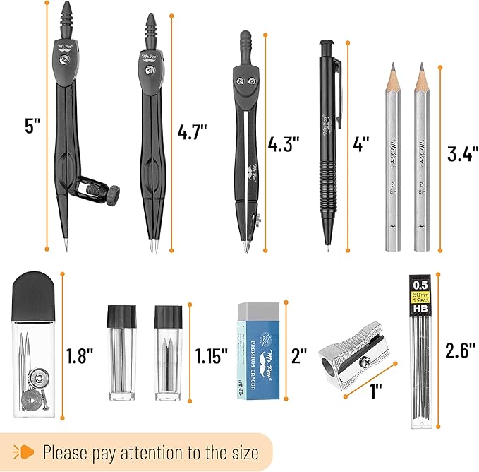 Mr. Pen- Geometry Set, 15 pcs, Black, 6 Inch Swing Arm Protractor, Divider, Set Squares, Ruler, Compasses and Protractor