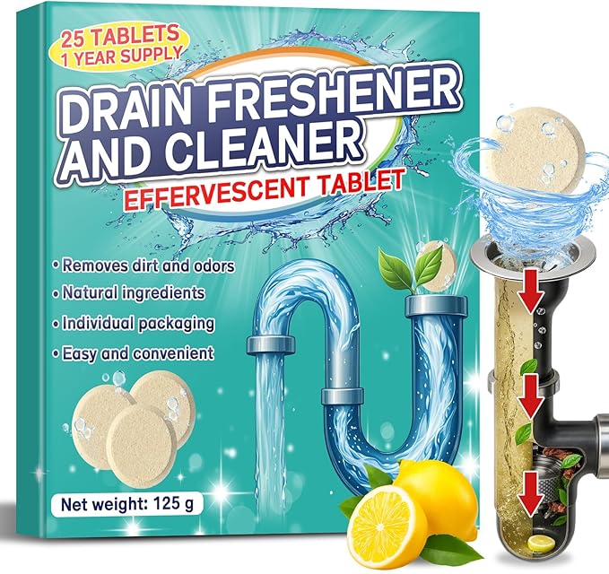 Disposal Cleaner Tablets 25 Pack, 1 Year Supply Sink and Drain Cleaner, Deodorizer Tablets Remove Odor-Causing Residues, Garbage Disposal Cleaner For House, Kitchen, Bathroom Drain Cleaning Care