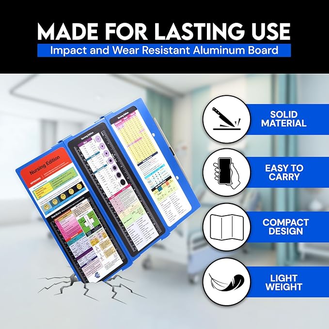 Nursing Clipboard with Nursing and Medical Edition Cheat Sheets 3 Layers Aluminum Trifold Clip Board Nursing Nursing Student Essentials - Foldable Clipboard Nursing Nursing School Essentials