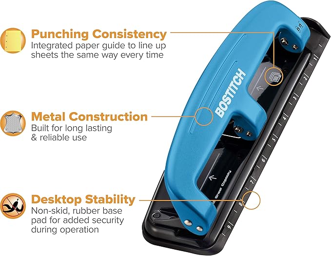 Bostitch Office EZ Squeeze™ Reduced Effort 3-Hole Punch, 12 Sheets, Blue (2103)
