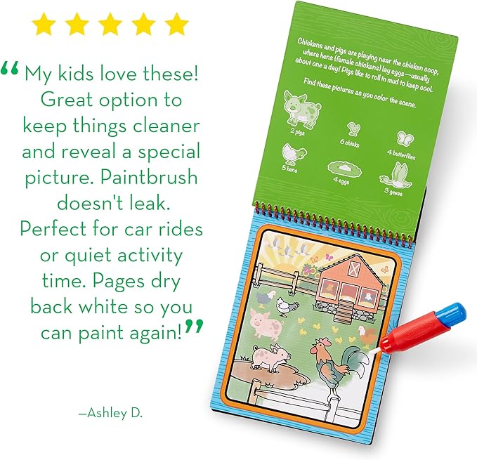 Melissa & Doug Water Wow! Mess Free Coloring Book, Reusable Water-Reveal Activity Pad, On The Farm, Travel Toys, Party Favors, for Toddlers & Kids Ages 3+