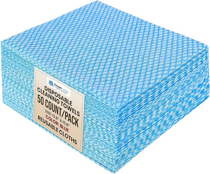 Disposable Cleaning Cloths, 50 Packs, 13.8"x15.8" Reusable Kitchen Towels, Soft Absorbent Multipurpose Household Cleaning Towels, Disposable Dish Cloths for Kitchen, Stove, Bathroom, Handy Wipes, Blue