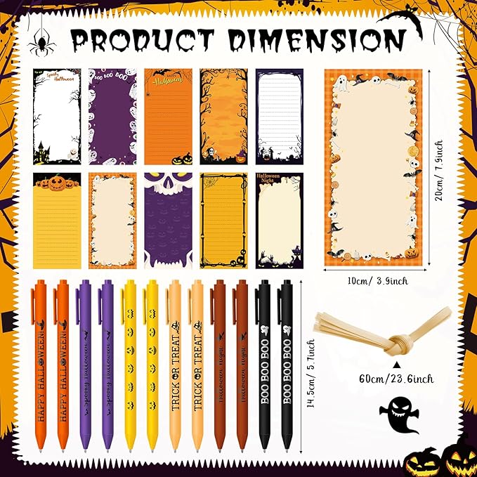 Tellingyou 30 Pcs Halloween Gifts Spooky Notepads with Pen Trick or Treat Sticky Notes Bat Witch Pumpkin Memo Pads Bulk to Do List for Halloween Trick or Treat Goodie Bag Filler Office Supplies