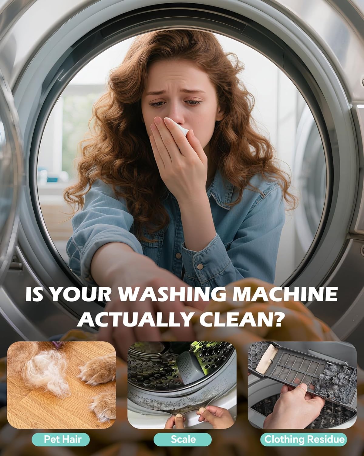 Washing Machine Cleaner Tablets: 24 Pack Deep Cleaning For HE, Front Loader & Top Load Washer, Removes Pet Hair, Odors, Designed for Pet Owners, Septic Safe, 12 Month Supply, Orange 11G