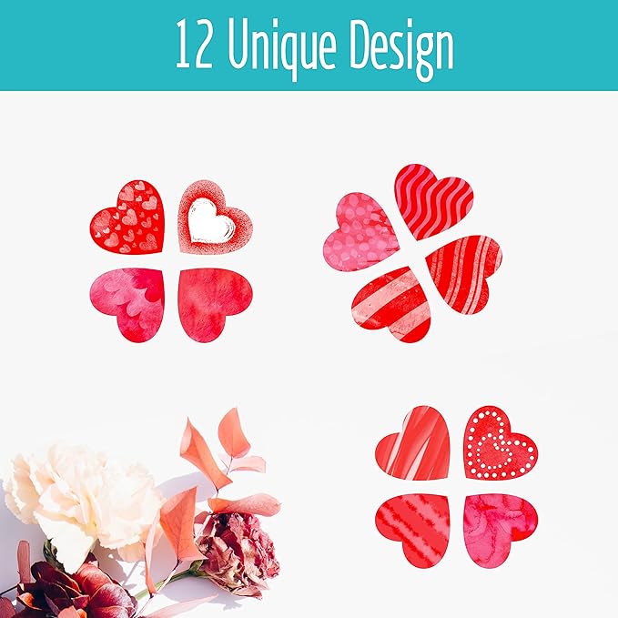1200 PCS Red Heart-Shaped Sticker, 12 Designs Self-Adhesive Labels with Perforation Line in Roll for Valentine's Day, Blood Drives, Teachers & Classrooms, Award Charts, Bookmarks (3/4" Each)
