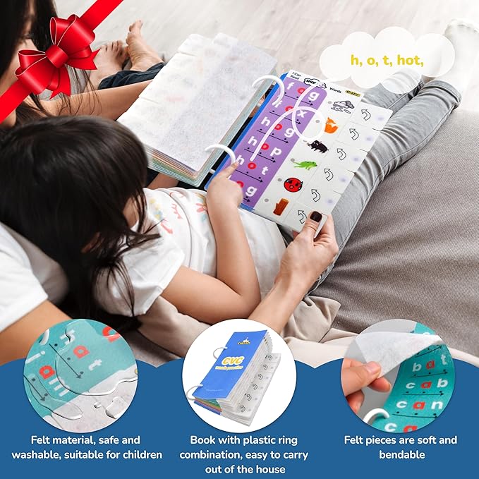 CHEFAN CVC Word Spelling Games, Phonics Flash Card Sight Word Games, Preschool Kindergarten Learning Activities, Montessori Educational Toy Gift for 3 4 5 6 Year Old Kids (Pack of 2)