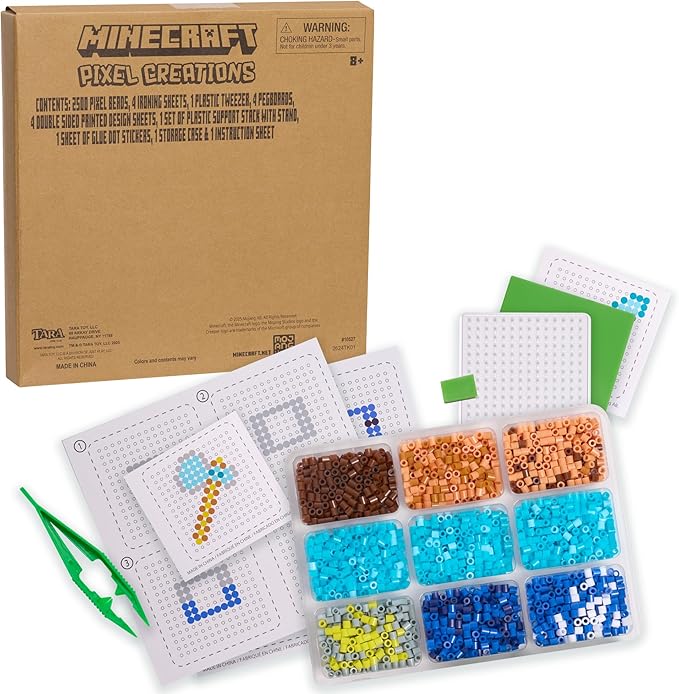 Minecraft Pixel Creations Bead Kit 2500 Beads with Pegboards & Templates Build Characters & Tools from, Encourages Hands-on STEM-Based Play Craft Set for Kids Ages 6+