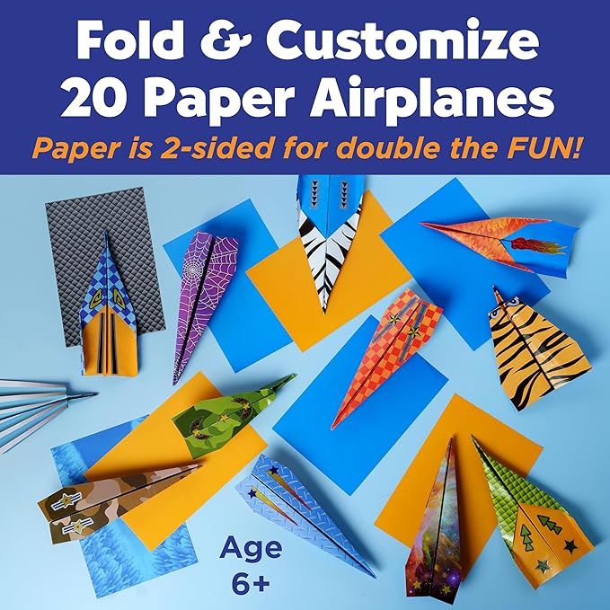 Creativity for Kids Paper Airplane Squadron - Create 20 Paper Airplanes, Mini Craft Kit for Boys, Easter Basket Stuffers and Gift for Boys, Kids Activities (Ages 6+)