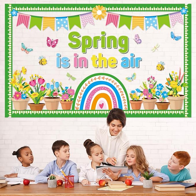 Spring Floral Flower Bulletin Board Set Spring Rainbow Insect Paper Cutouts Flower Rainbow Bulletin Board Classroom Decorations Bees Butterfly Party Supplies for Home School March April Wall Decor
