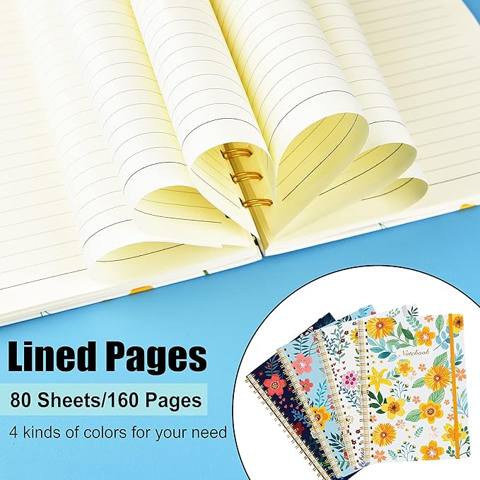 Coopay 8 Pack B5 Spiral Notebook Journal for Women, College Ruled Composition Notebooks Hardcover Spiral Journal, Cute Blooming Floral, Office School Business Supplies, 10.2" x 7.5", 160 Page