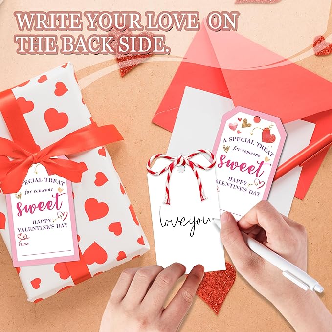 50Pcs Valentines Day Gift Tags - Happy Valentine's Day Tags with String, A Special Treat for Someone Sweet Tag for Gift Wrapping, Valentine's Day Decoration