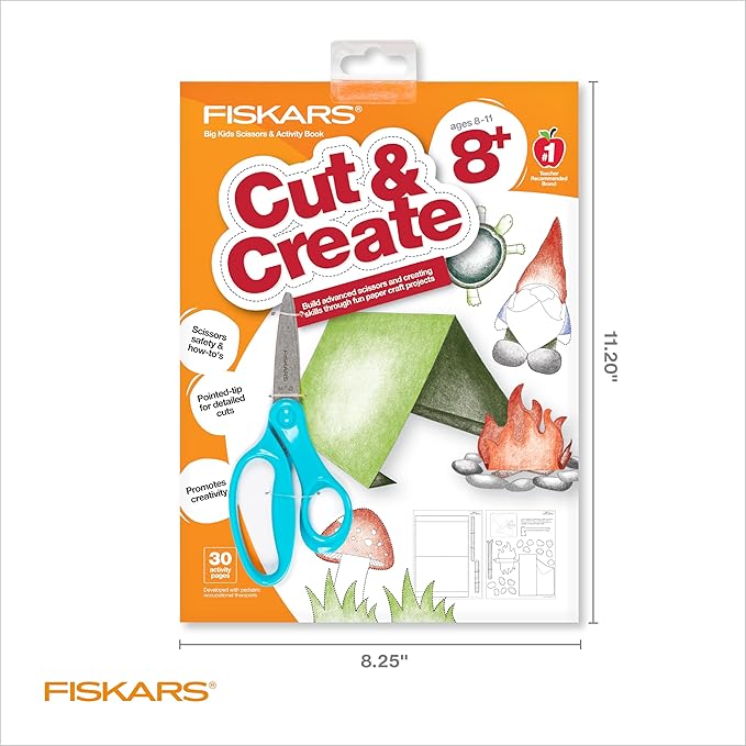 Fiskars Cut & Create Activity Book with 6" Big Kids Scissors, For Ages 8+