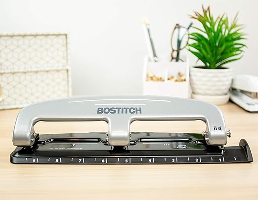 Bostitch Office inPRESS 12 Reduced Effort Three-Hole Punch, Silver/Black (2101)