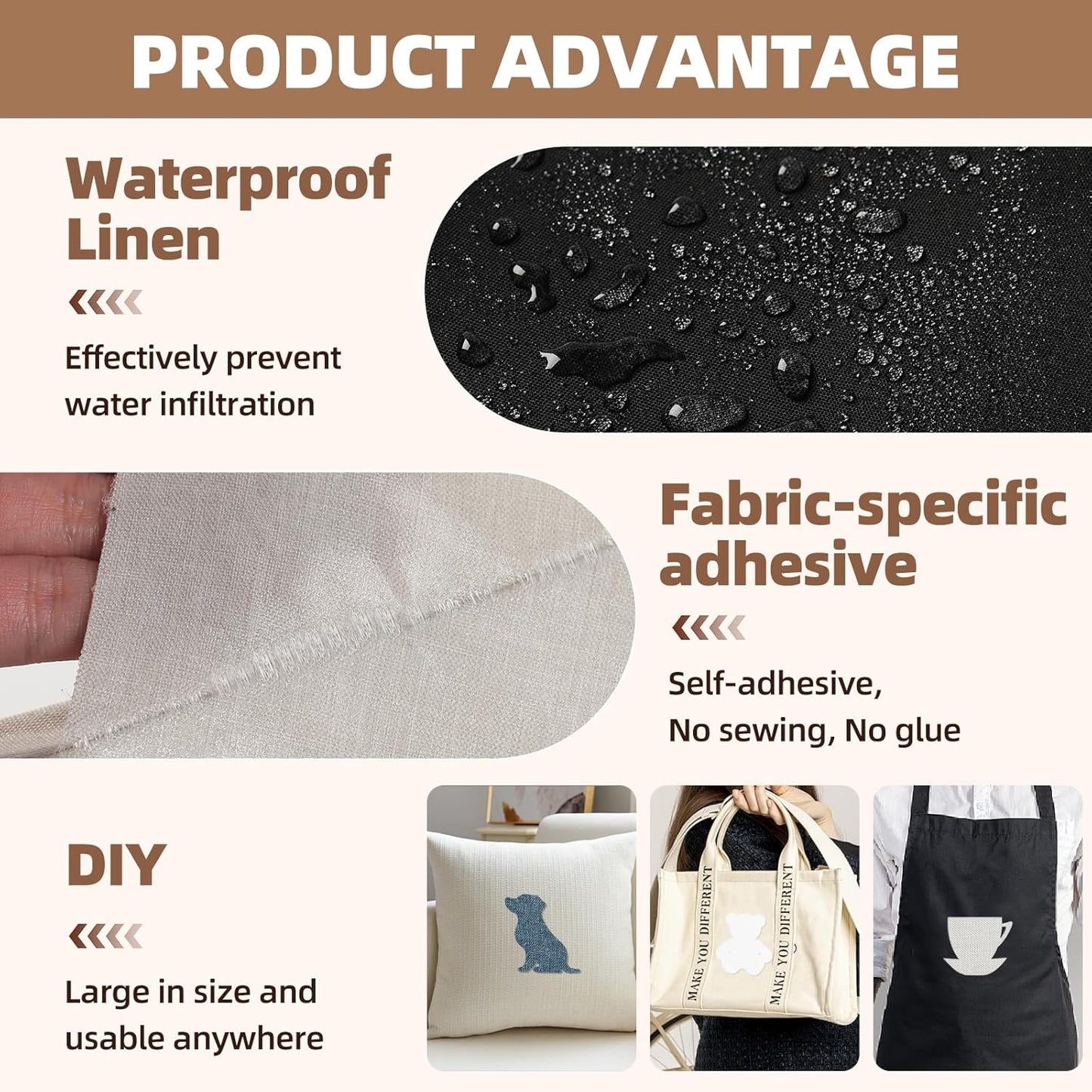 Fabric Repair Patch, Fabric Large Repair Tape, Self-Adhesive Patches for Furniture, Sofa, Car Interior, Shoes, Hand Bag, Clothing (Beige, 3.5X79 Inch)