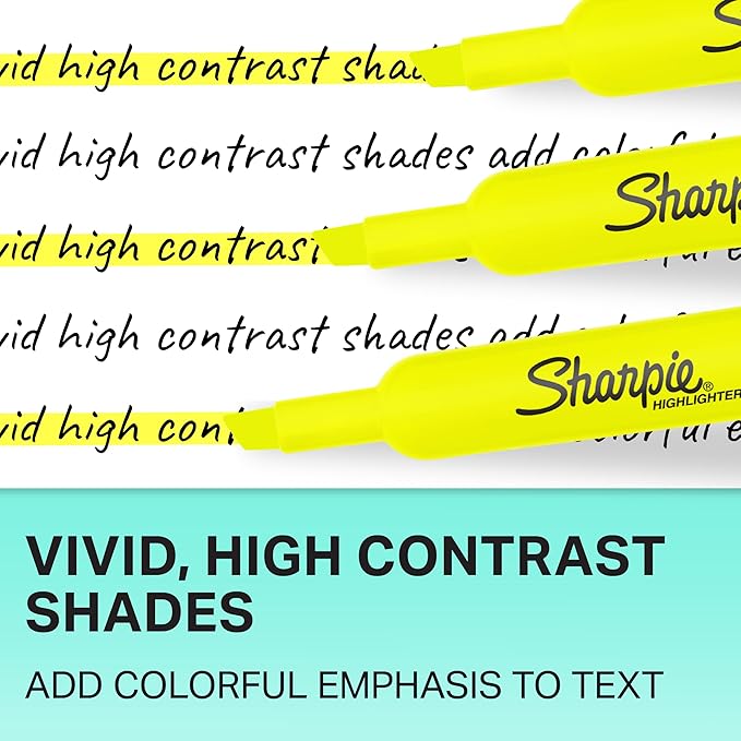 Sharpie Tank Style Highlighters, Chisel Tip, Fluorescent Yellow, Box of 36 (1920938)