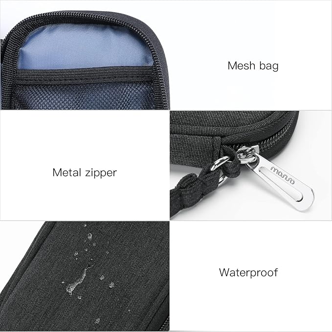 MOSISO Electronic Organizer Cable Case, Portable External Carrying Case Storage Bag with Handle Compatible with MacBook Power Adapter, Wireless Mouse, Cables, Earphones, USB Flash Disk SD Card, Black