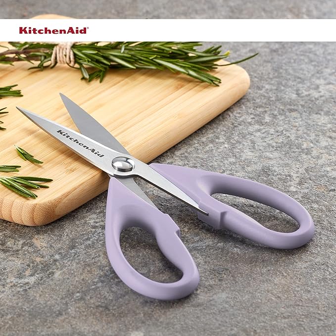 KitchenAid All Purpose Kitchen Shears with Protective Sheath Durable Stainless Steel Scissors,Dishwasher Safe,Soft Grip Comfort Handle,8.72 Inch,Lavendar Cream,(Pack of 2)