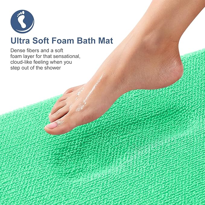 OLANLY Thick Memory Foam Bath Mats Rugs 44x24, Extra Soft Absorbent Bathroom Rug, Quick Dry Bath Mat, Non-Slip, Machine Washable Carpet for Bathroom, Tub and Shower, Home Decor Accessories, Mint Green