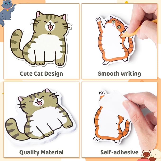 Bright Color Sticky Note - 72Pcs Cute Cat Super Sticky Note Pads Pen Ribbons Set Sticking Power Memo Pads School Supplies Office Products Page Markers Clean Removal Strong Adhesive Index Tabs