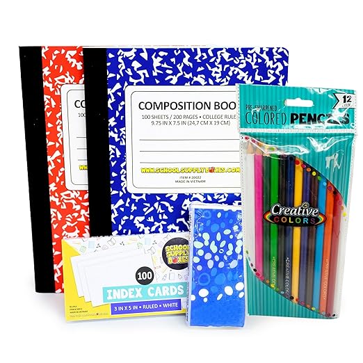 Secondary School Essentials Bundle | Case (2 Boxes) - 51 Pieces per Box | School Supply Boxes - Back to School Essentials | Includes Notebooks, Binders, Pencils, Index Cards, Highlighters, & More