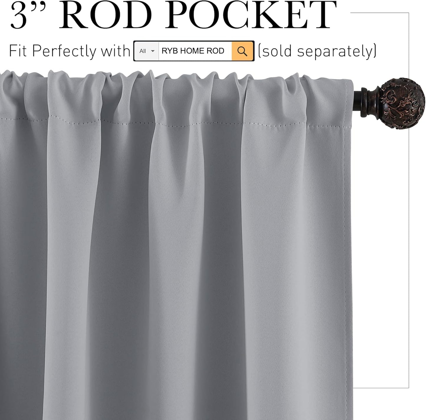 RYB HOME RV Camper Door Window Curtains -Blackout Privacy Curtains & Drapes for Bathroom Bedroom Kitchen Portable Travel Trailer Small Window Decor, W 34 x L 24, Silver Grey, 2 Panels