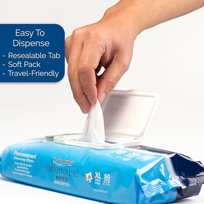 TenderProtect® Original XL Premium Adult Wipes (50/Pk), Extra-Large 9"x12" Wet Wipes with Aloe, Wash Cloths for Babies & Elderly, Incontinence, Hands & Body Cleaning