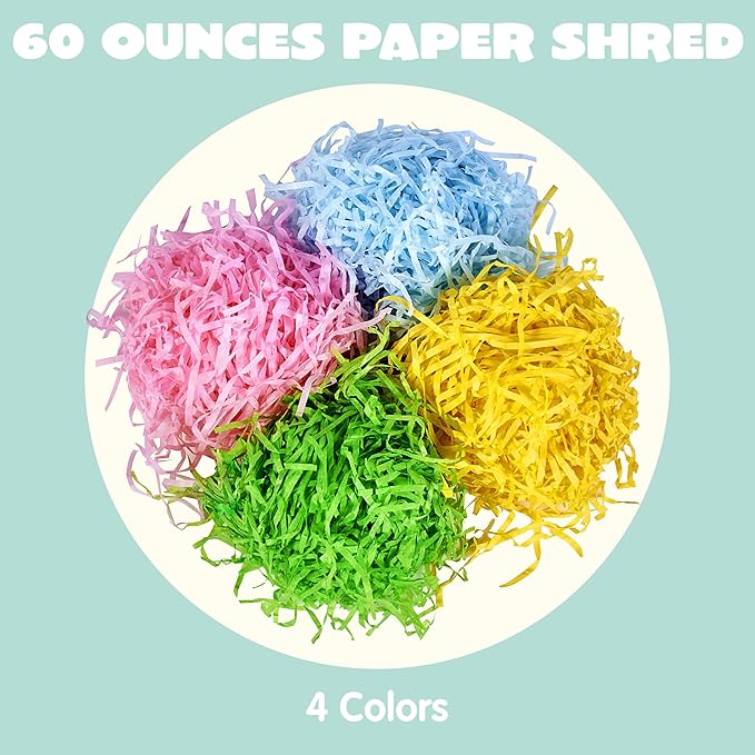 JOYIN 3.75 LB Easter Fake Grass Crinkle Paper Shred Filler(60 Oz) for Craft Boxes Bags Basket Filling, DIY Gift Wrapping, Wedding Party Decoration, Easter Egg Hunt (Pink, Yellow, Sky Blue, Green)