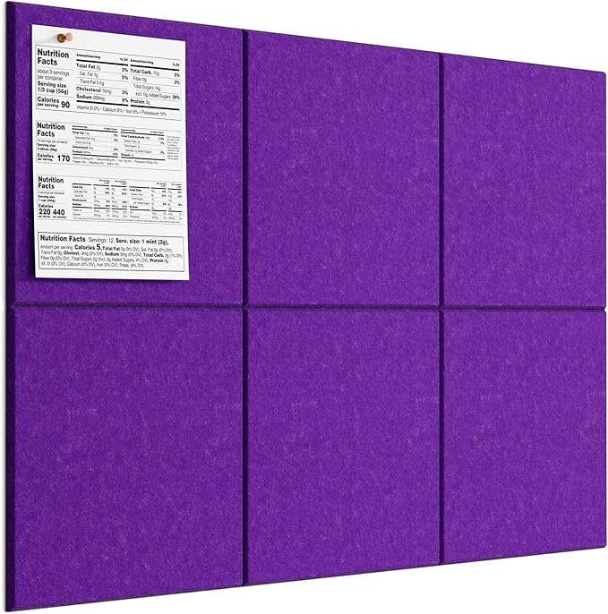 MaxGear Large Cork Board for Wall 36" x 24", Violet Bulletin Board, 6 Pack Felt Wall Tiles with Pushpins, Cork Boards for Office Push Pin Board Tack Board Felt Board