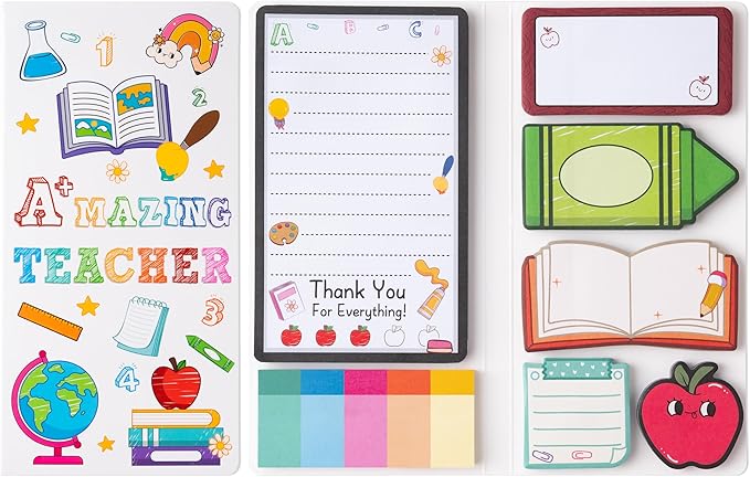 B1ykin Cute Sticky Notes Set - A+ Amazing Teacher Self-Stick Notes Pad, 550 Sheets Writing Memo Pages Sticky Notepad for Appreciation Gifts, School Office Party Favors Supplies (A+ Teacher)