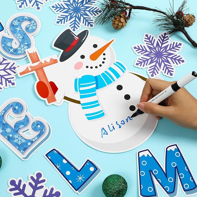 Winter Bulletin Board Decoration Set Winter Snowflakes Snowman Paper Cutouts Christmas Christian School Church Decor for Classroom Religious Christmas Home Wall Decor Supplies(Jesus Love Us Snow Much)