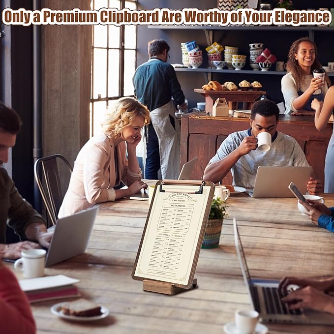 Walnut Wood Clipboard, 12.6" x 8.7" Clip Board with Stable Base, School Classroom Essentials, Solid Hardwood, Free Stand Holder for Bar, Training Courses, Coffee Shops, Office Supplies Teacher Gifts