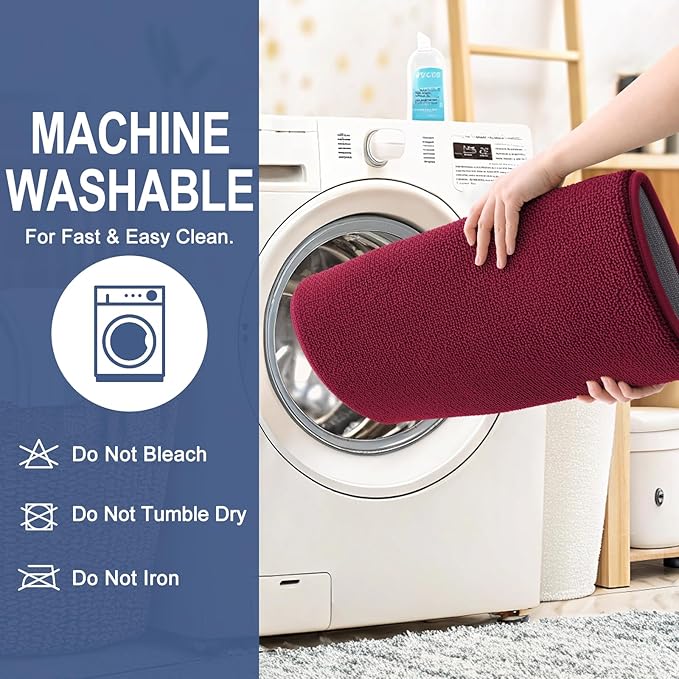 OLANLY Thick Memory Foam Bath Mat Rug 47x20, Extra Soft Absorbent Bathroom Rug, Quick Dry Bath Mats, Non-Slip, Machine Washable Carpet for Bathroom, Tub and Shower, Home Decor Accessories, Burgundy