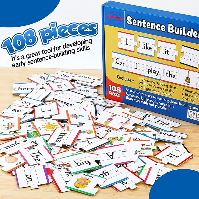 Aizweb Sentence Building Games,Sight Word Puzzles for Kids Kindergarten 1st 2nd Grade Classroom Must Haves,Montessori Phonics Reading Learning Games,Speech Therapy Special Education Toy for Teacher