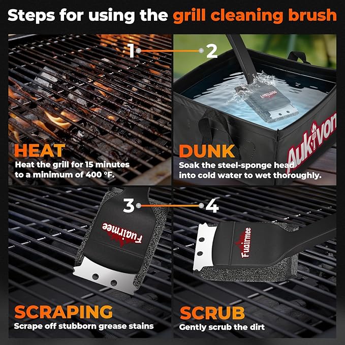 2PCS Bristle Free Grill Brush with Scraper, Efficient Cleaning, Safe Grill Accessories for Weber Gas/Stainless Steel Grates/Charcoal Grill, Gift for Dad