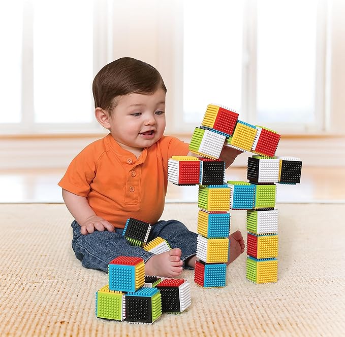Infantino Press & Stay Sensory Blocks for Babies Age Grade 12m+, 24-Piece Set, Multicolor